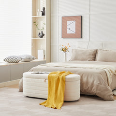 HAOYYE S03 Basics Upholstered Storage Ottoman and Entryway Bench WHITE Sturdy Space-Saving Heavy Duty Modern Design Adults Dorm Room Easy Assembly Bedroom Furniture