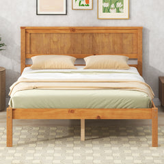 HAOYYE Platform Bed Frame with Headboard, Wood Slat Support, No Box Spring Needed, Full, Oak Sturdy Space-Saving Heavy Duty Modern Design Adults Dorm Room Easy Assembly Bedroom Furniture