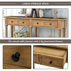 HAOYYE Console Table, Sofa Table with Two Storage Drawers and Bottom Shelf for Living Room or Entryway, Old Pine, Sturdy Space-Saving Design, Heavy Duty Construction, Easy Assembly, Durable and Stylish Home Furniture