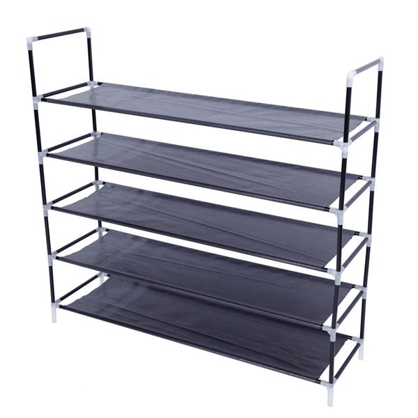 HAOYYE 5-Tier Non-Woven Fabric Shoe Rack with Handle, Black Shoe Storage Shelf for Bedroom, Entryway, or Closet, Durable and Space-Saving, Stylish Modern Design, Versatile and Convenient Organization Solution, Premium Quality Construction