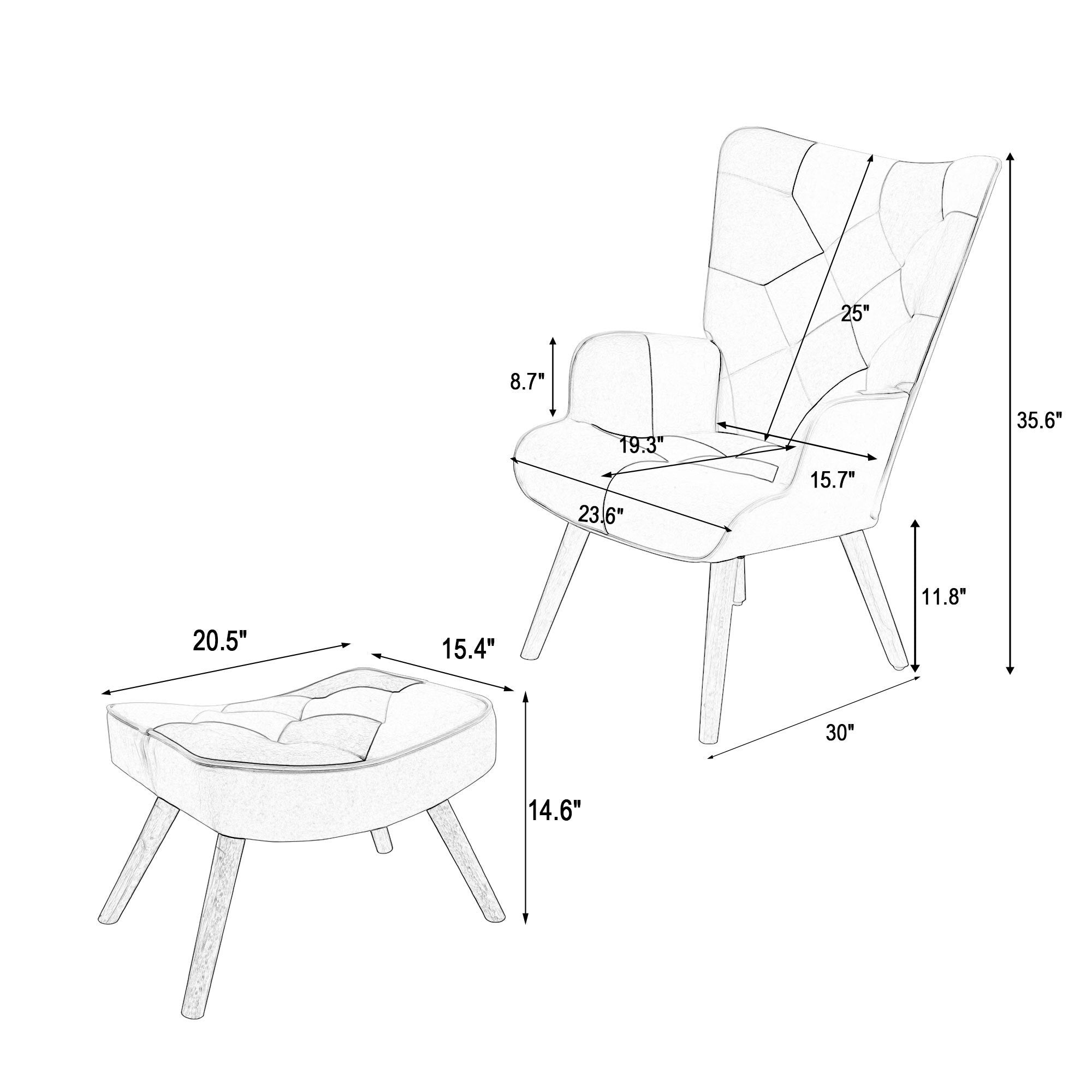 HAOYYE Accent Chair with Ottoman, Living Room Chair and Ottoman Set, Comfy Side Armchair for Bedroom, Creative Splicing Cloth Surface Sturdy Space-Saving Heavy Duty Modern Design Easy Assembly Durable