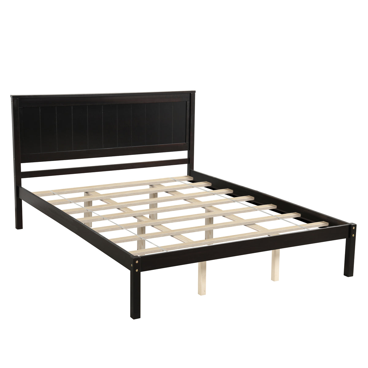 HAOYYE Platform Bed Frame with Headboard, Wood Slat Support, No Box Spring Needed, Queen,Espresso(OLD SKU:WF191420AAP) Sturdy Space-Saving Heavy Duty Modern Design Adults Dorm Room Easy Assembly