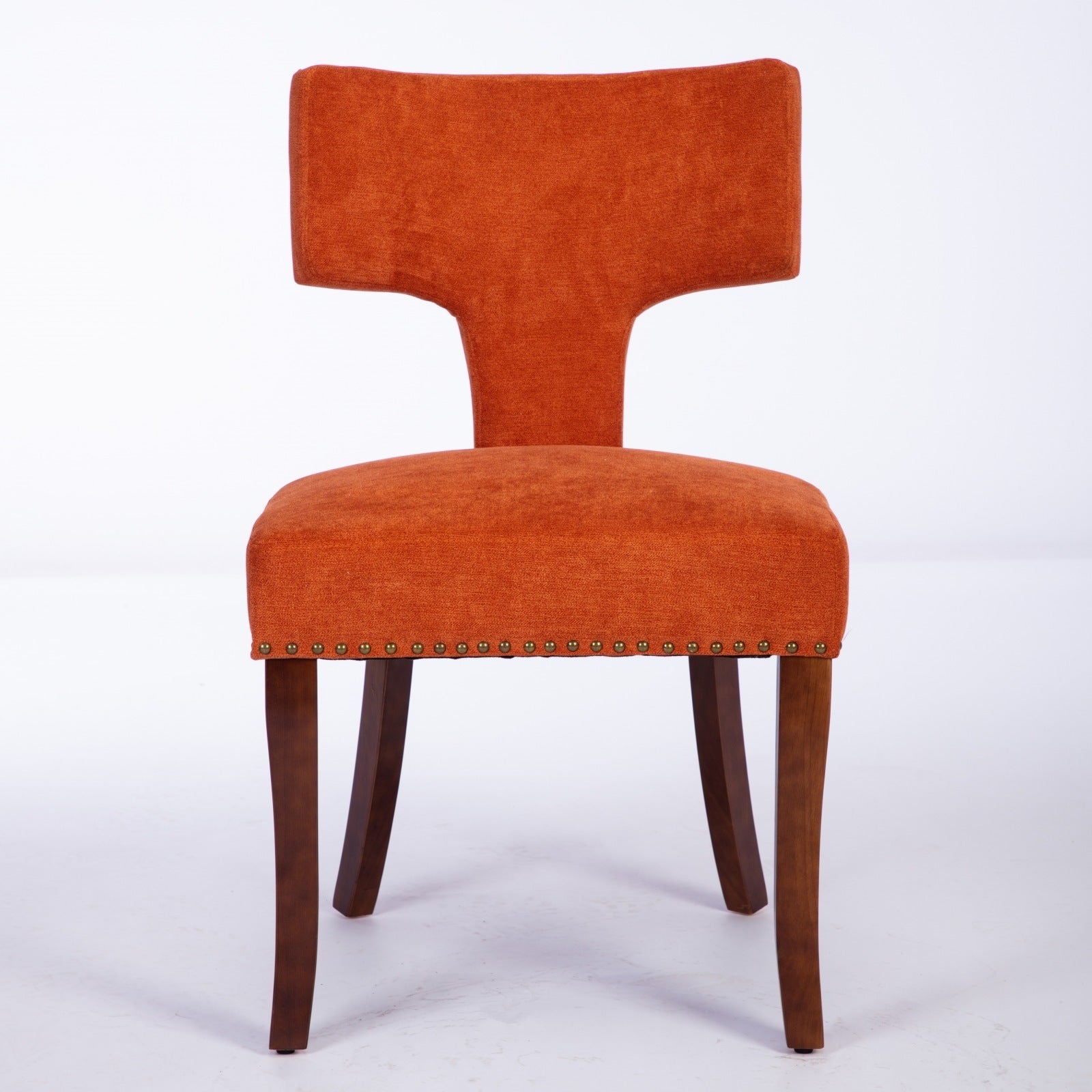 HAOYYE Mid Century Modern Dining Chairs Set of 2, Farmhouse Linen Fabric Upholstered Accent Chair Curved Backrest with Copper Nails around,Kitchen Chairs with Hardwood Frame, Orange Sturdy Space-Saving