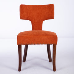 HAOYYE Mid Century Modern Dining Chairs Set of 2, Farmhouse Linen Fabric Upholstered Accent Chair Curved Backrest with Copper Nails around,Kitchen Chairs with Hardwood Frame, Orange Sturdy Space-Saving