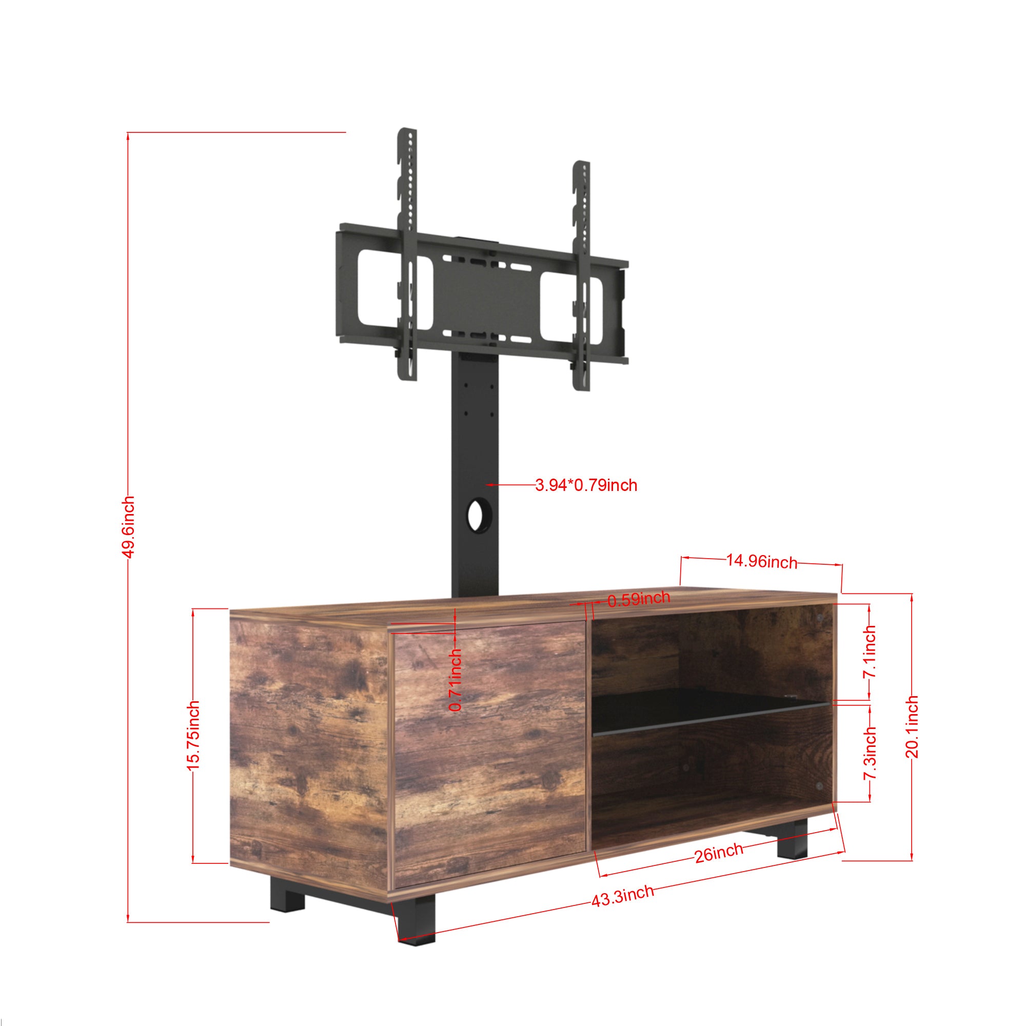 HAOYYE Rustic Brown TV Console with push-to-open Storage Cabinet for TV up to 65in Wood &glass TV Stand for Living Room Bedroom Sturdy Space-Saving Heavy Duty Modern Design Adults Dorm Room