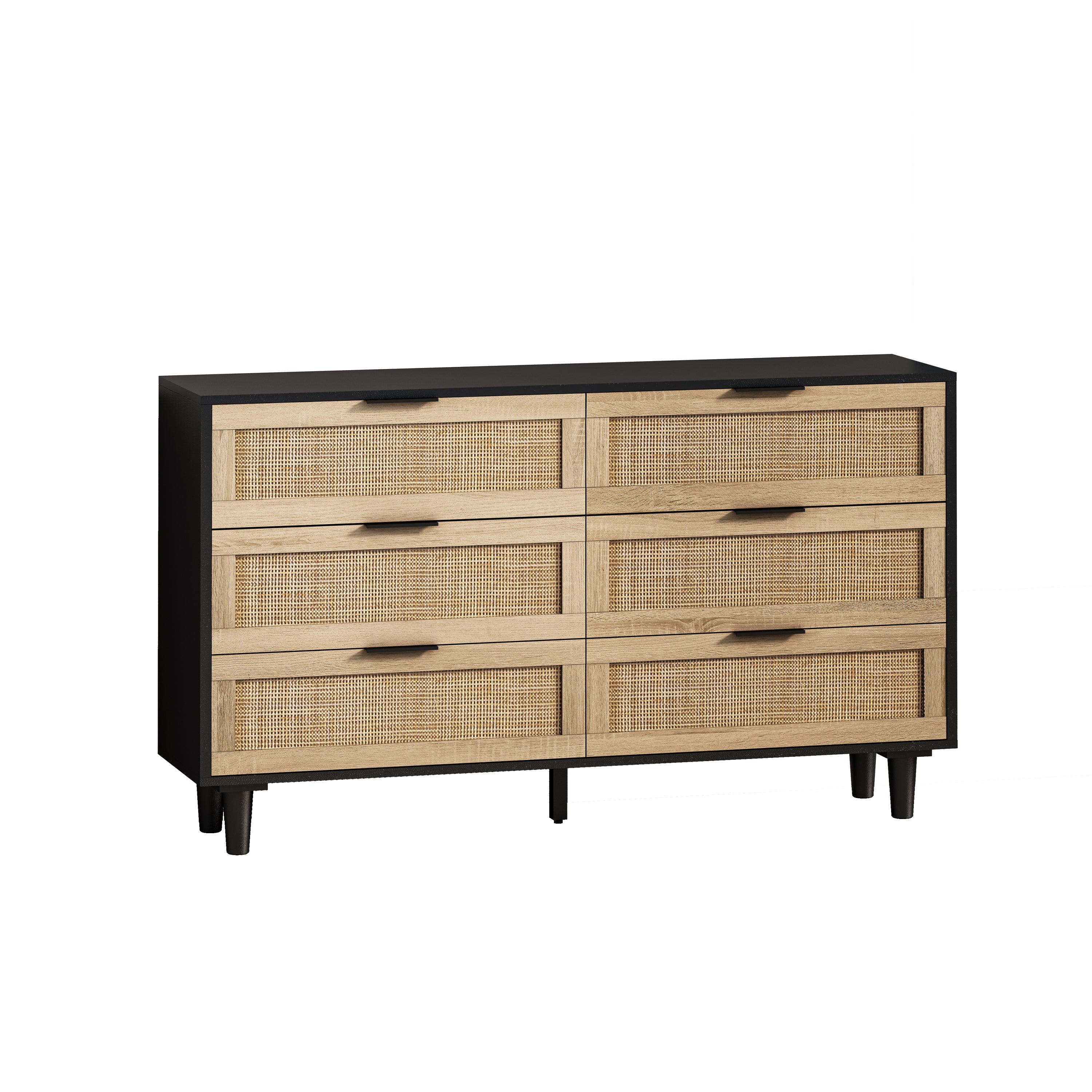 HAOYYE Black 6-Drawer Rattan Storage Cabinet, Modern Space-Saving Design for Bedroom and Living Room, Heavy Duty Construction, Easy Assembly