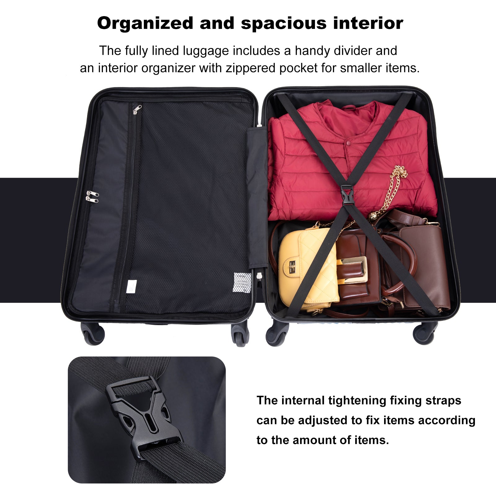 HAOYYE 3 Piece Luggage Sets PC+ABS Lightweight Suitcase with Two Hooks, Spinner Wheels, (20/24/28) Gold Sturdy Space-Saving Heavy Duty Modern Design Adults Dorm Room Easy Assembly Bedroom Furniture