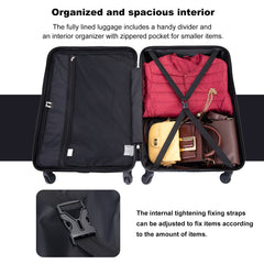 HAOYYE 3 Piece Luggage Sets PC+ABS Lightweight Suitcase with Two Hooks, Spinner Wheels, (20/24/28) Gold Sturdy Space-Saving Heavy Duty Modern Design Adults Dorm Room Easy Assembly Bedroom Furniture
