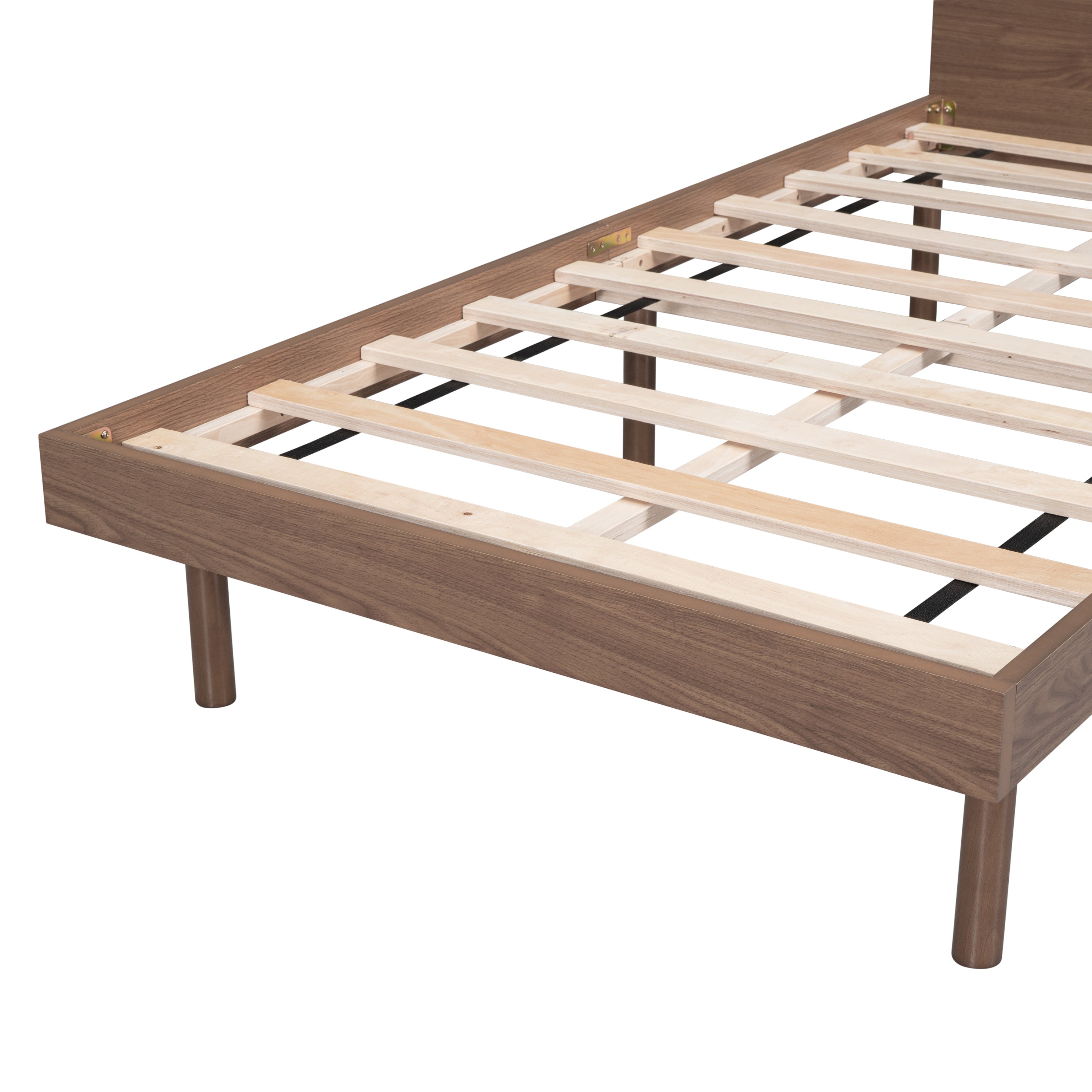 HAOYYE Modern Design Twin Size Platform Bed Frame with Built-in USB port for Walnut Color Sturdy Space-Saving Heavy Duty Easy Assembly Durable Stylish Home Furniture Versatile