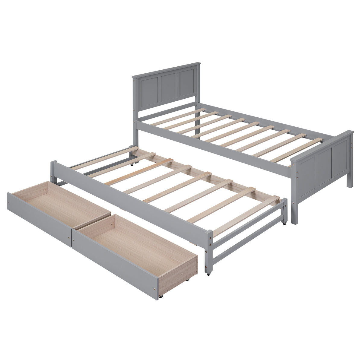 HAOYYE Twin Platform Bed with Trundle and Storage Drawers, Sturdy and Space-Saving Design, Heavy Duty Construction, Ideal for Dorm Rooms and Bedrooms, Easy Assembly, Modern Gray Finish