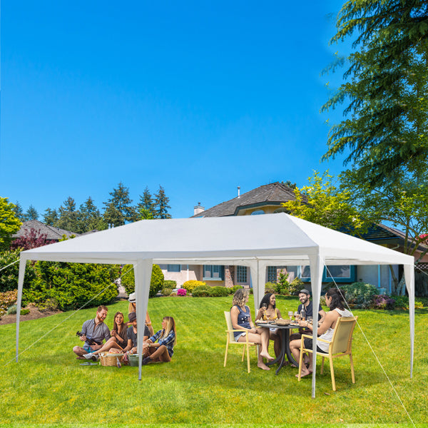 HAOYYE 10x20ft White Outdoor Party Tent Waterproof PE Canopy with Heavy Duty Iron Frame, Threaded Pipes for Backyard Wedding Event Picnic Shelter