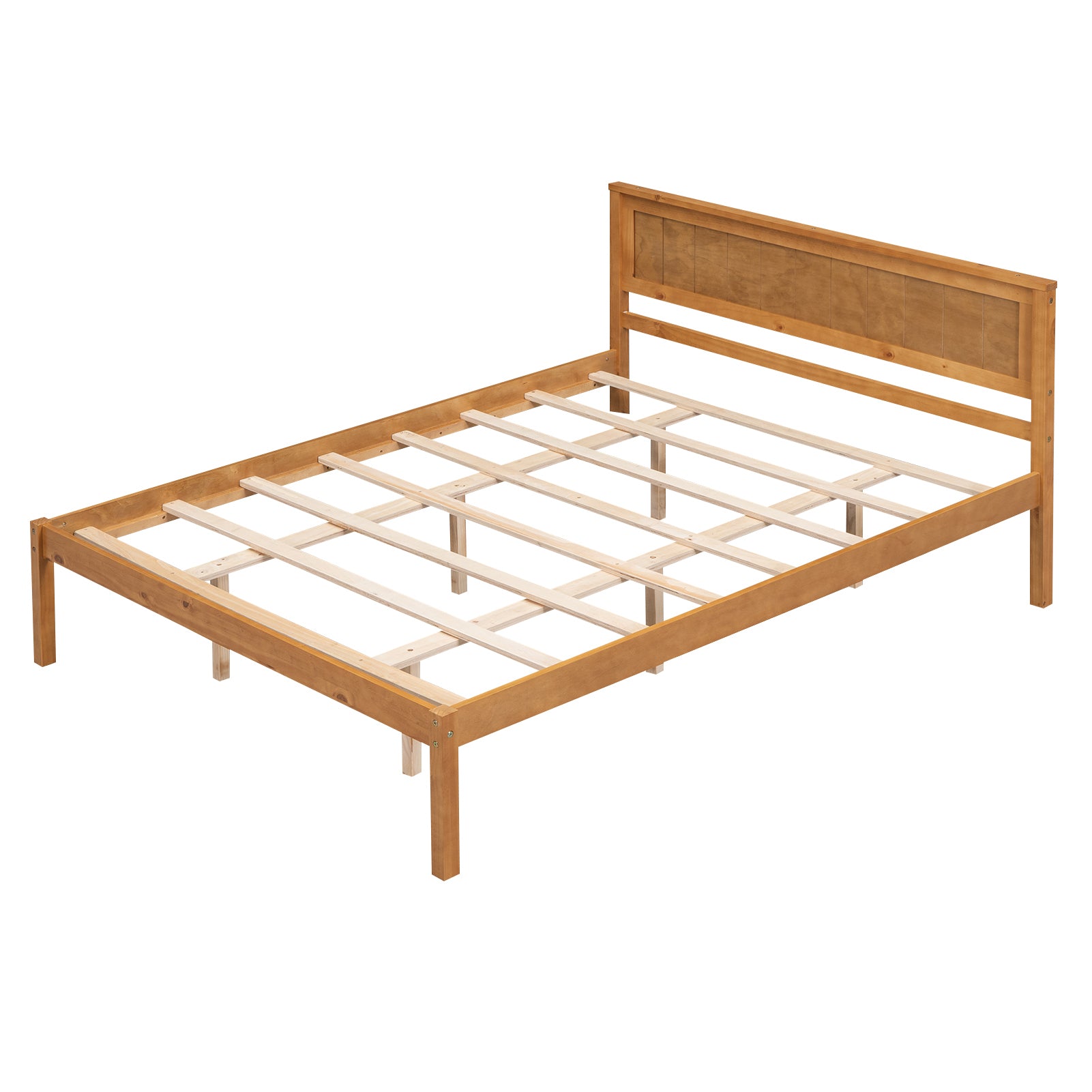 HAOYYE Platform Bed Frame with Headboard, Wood Slat Support, No Box Spring Needed, Queen, Oak Sturdy Space-Saving Heavy Duty Modern Design Adults Dorm Room Easy Assembly Bedroom Furniture