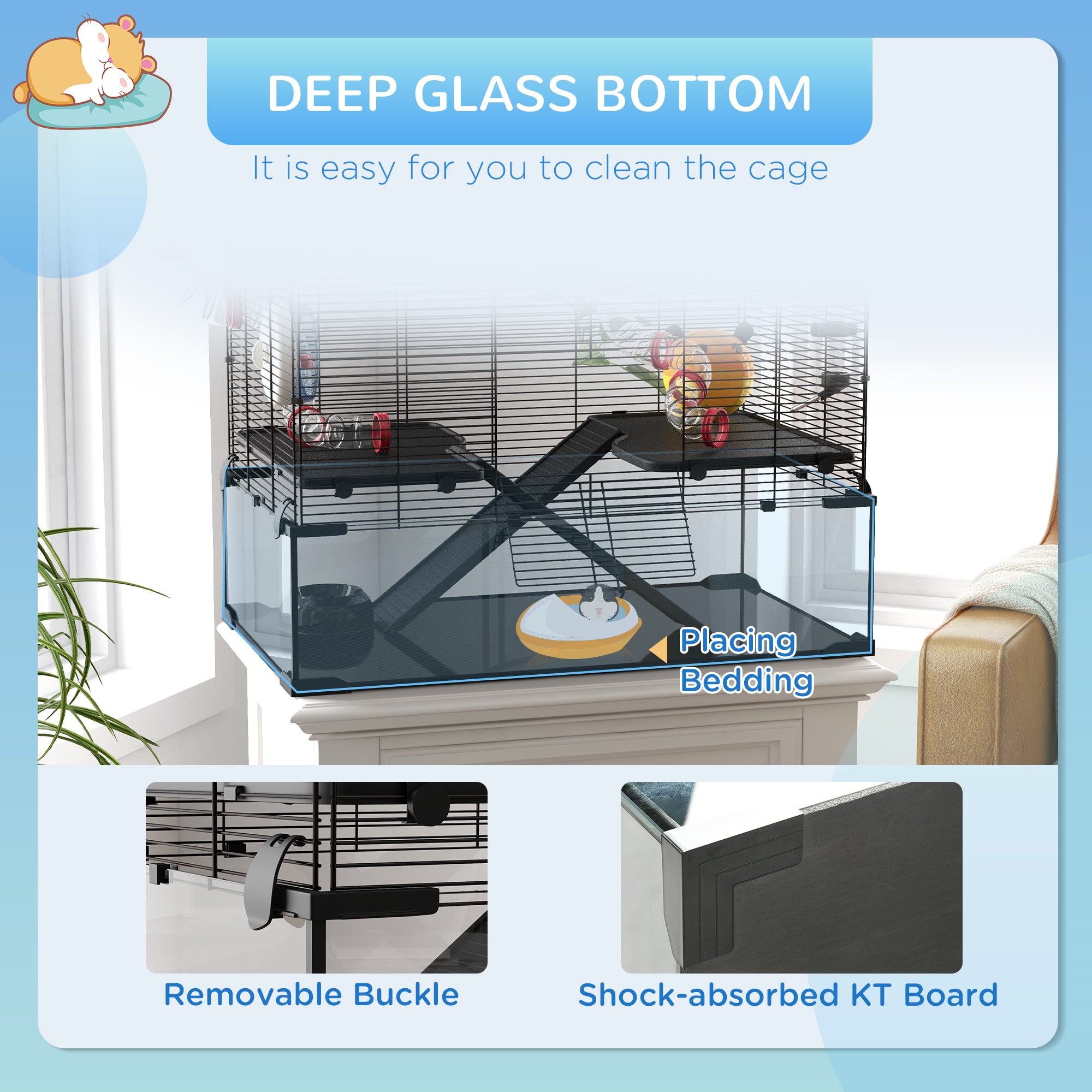 HAOYYE 31" Extra Large Hamster Cage with Tube Tunnel, Small Animal Cage for Dwarf Hamster, Rat, Gerbil Cage with Deep Glass Bottom, Water Bottle, Food Dish, Exercise Wheel, Ramps Sturdy Space-Saving