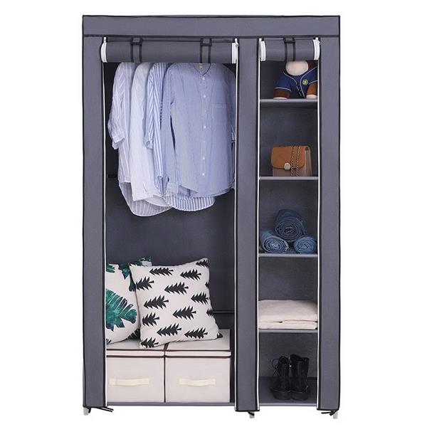 DE Direct HAOYYE Portable Clothes Closet Wardrobe with Non-Woven Fabric Cover and Hanging Rod Strong Steel Frame Freestanding Storage Organizer Dustproof Fabric Shelves Quick and Easy Assembly for Bedroom Entryway