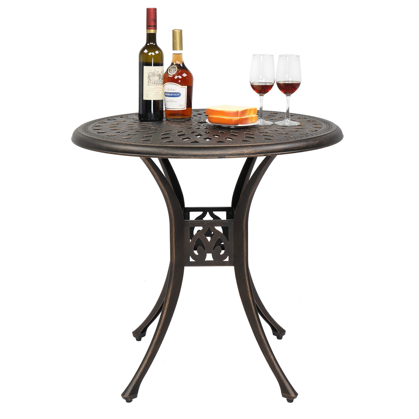 Haoyye Circular Cast Aluminum Patio Table with Diamond Top Design in Bronze, Weather Resistant Outdoor Bistro Table for Courtyard, Garden, Balcony, Deck or Porch, Durable and Stylish for Home or Commercial Use