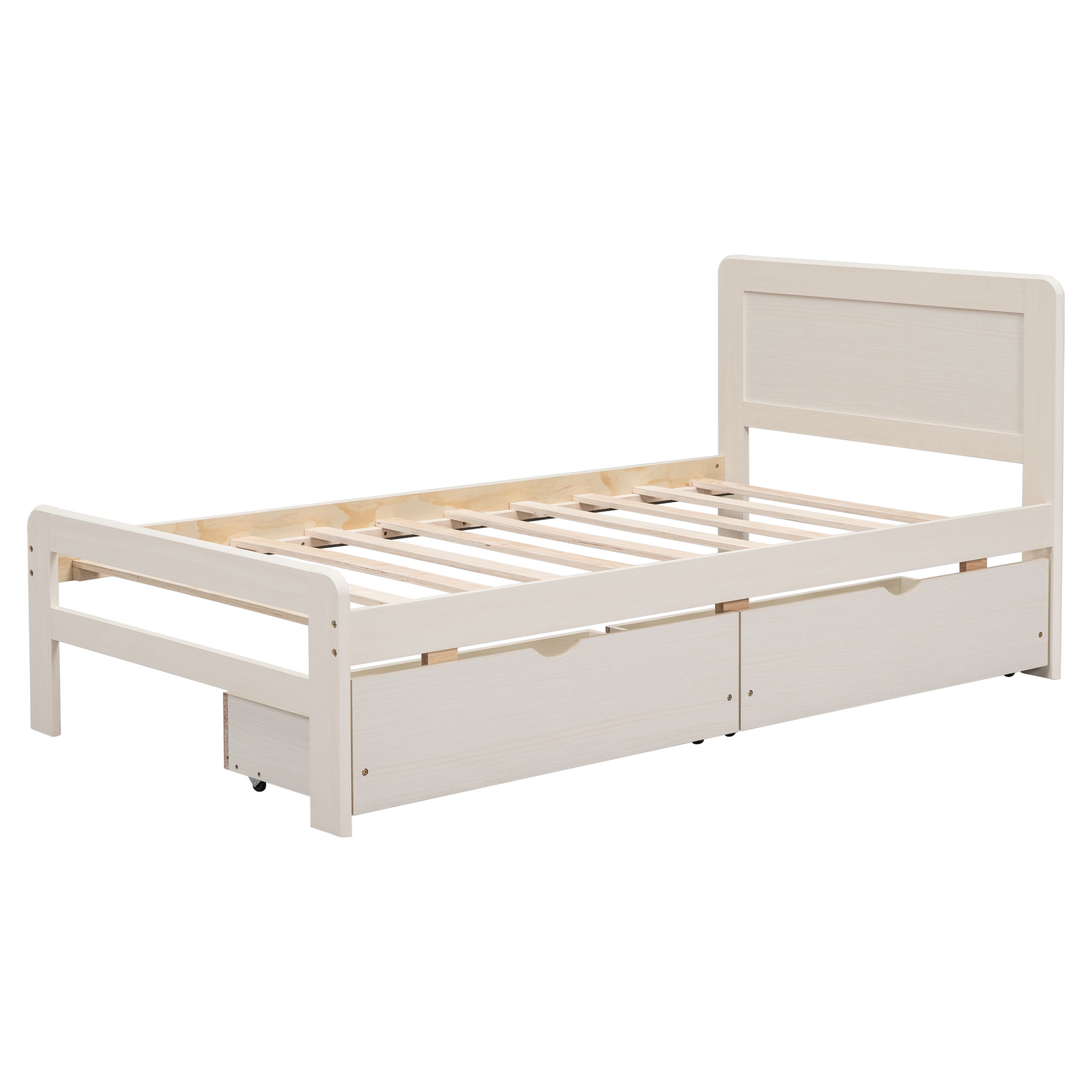 HAOYYE Modern White Washed Twin Size Platform Bed Frame With Two Storage Drawers, Sturdy Space-Saving Heavy Duty Design, Perfect For Adults And Dorm Rooms, Easy Assembly