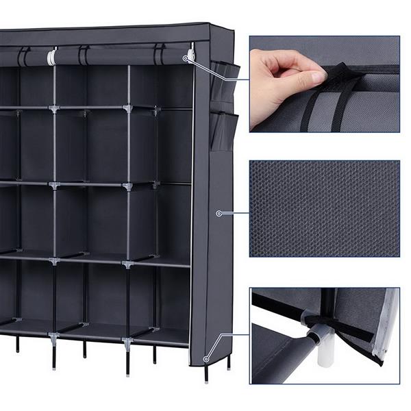 DE Direct HAOYYE Portable Clothes Closet Wardrobe with 12 Storage Shelves and 4 Side Pockets for Bedroom Entryway Garage Fabric Clothes Organizer with Zippered Cover Dustproof Freestanding Clothes Storage Rack