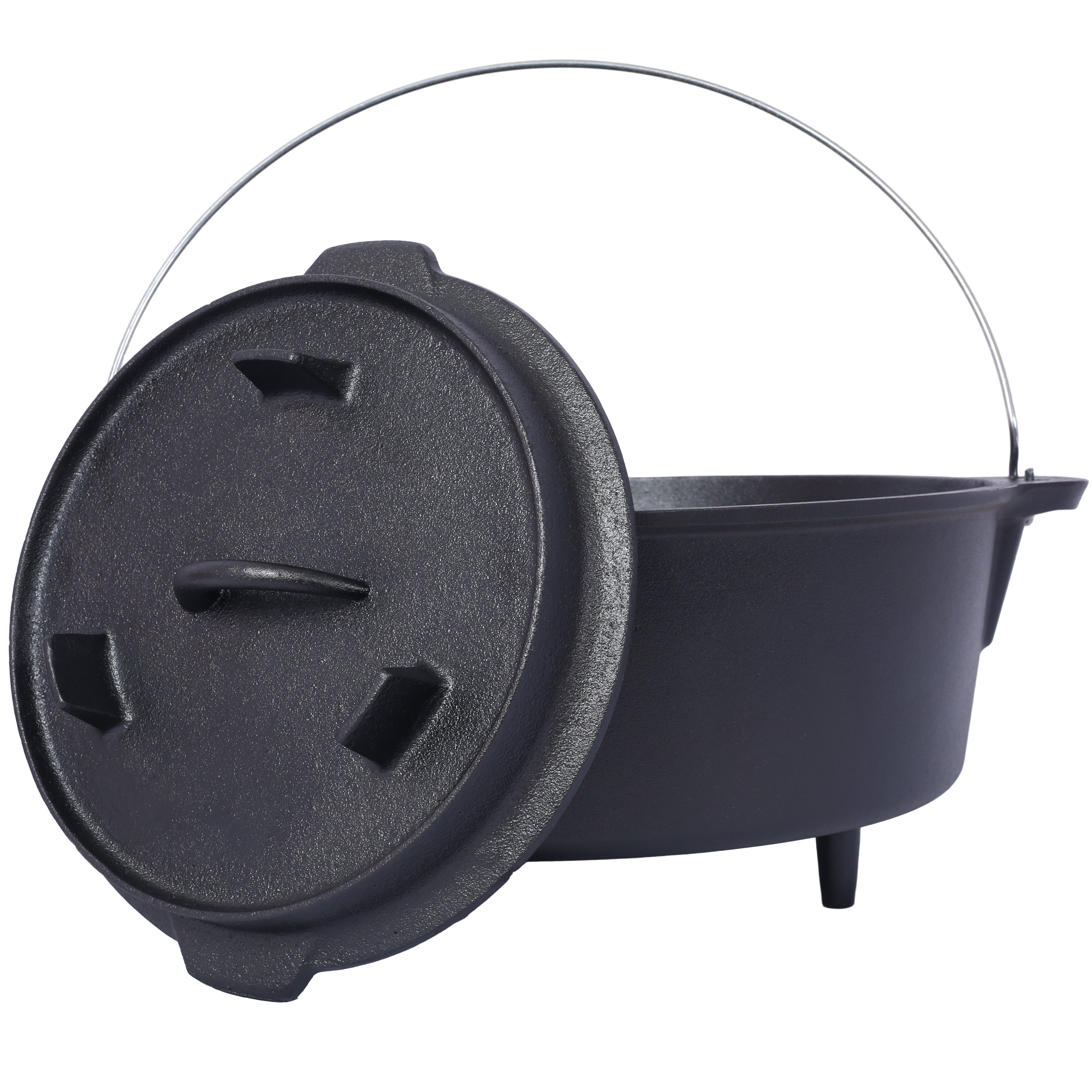 HAOYYE pre-Seasoned Cast Iron Dutch Oven With Skillet Lid, Outdoor Camping Deep Pot for Camping Fireplace Cooking BBQ Baking Campfire, Leg Base, 4.5 Quart Sturdy Space-Saving Heavy Duty Modern Design