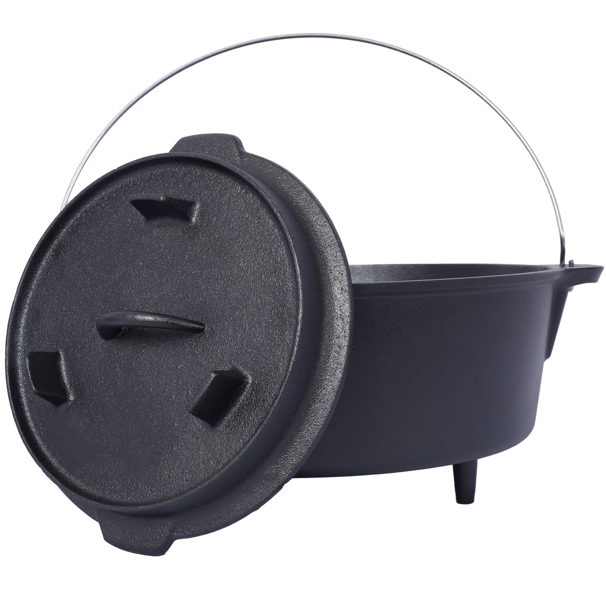HAOYYE pre-Seasoned Cast Iron Dutch Oven With Skillet Lid, Outdoor Camping Deep Pot for Camping Fireplace Cooking BBQ Baking Campfire, Leg Base,6 Quart Sturdy Space-Saving Heavy Duty Modern Design
