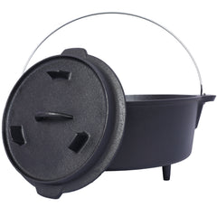 HAOYYE pre-Seasoned Cast Iron Dutch Oven With Skillet Lid, Outdoor Camping Deep Pot for Camping Fireplace Cooking BBQ Baking Campfire, Leg Base, 4.5 Quart Sturdy Space-Saving Heavy Duty Modern Design