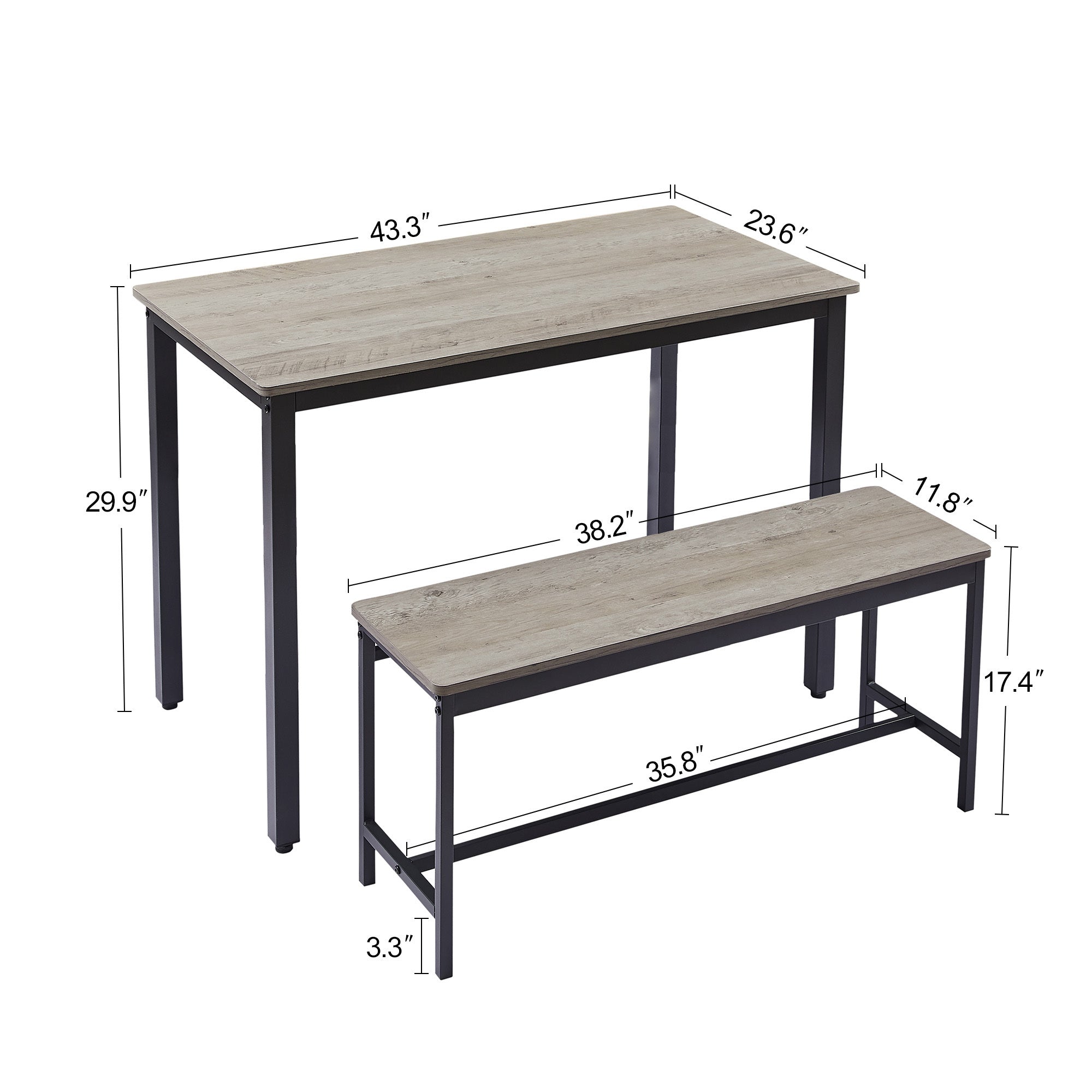 HAOYYE Industrial Dining Table Set with 2 Dining Benches, Modern Bar Table with Chairs for Kitchen, Breakfast Nook, Living Room, and Party Room, Grey and Black Finish, Sturdy Construction for Everyday Use