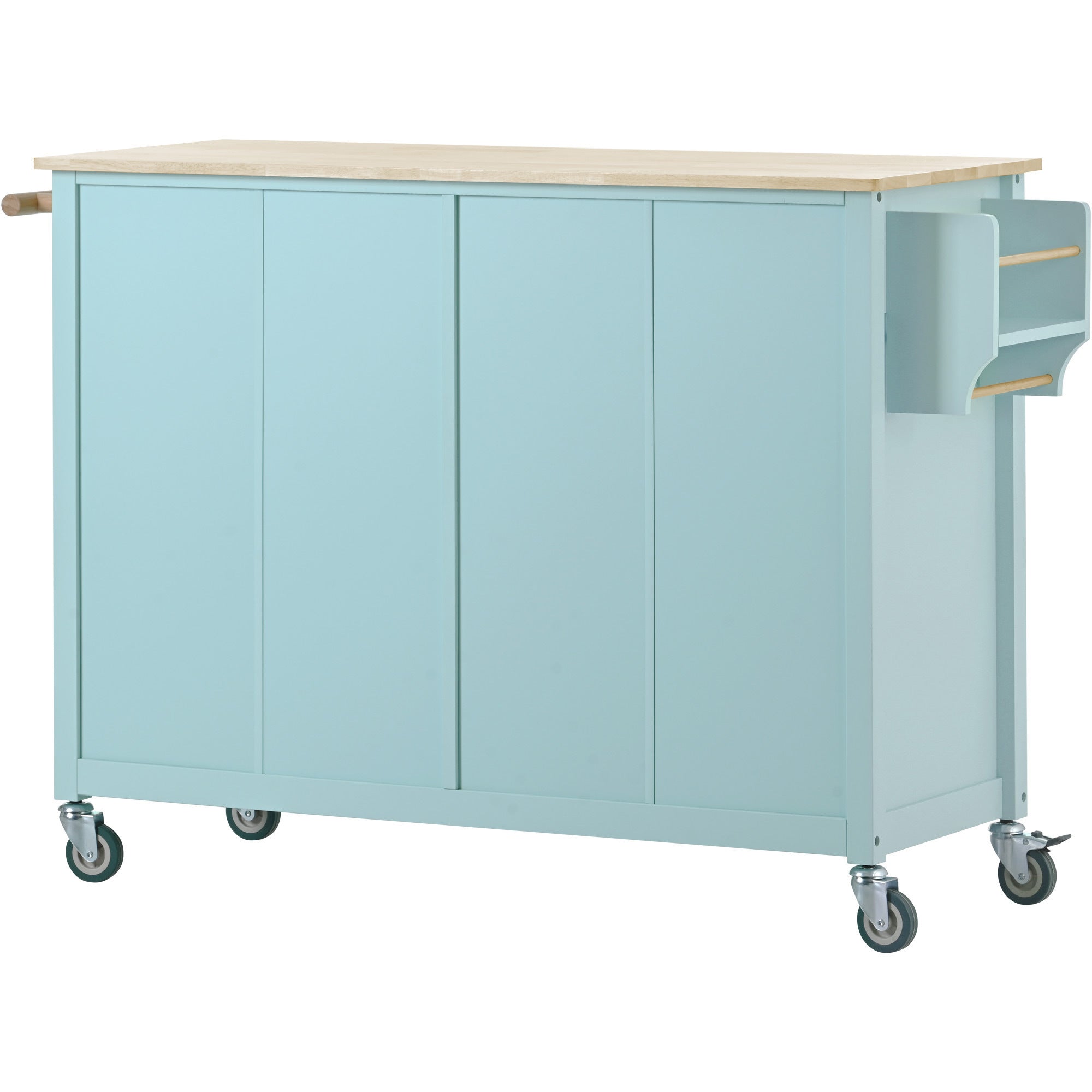 HAOYYE Kitchen Island Cart, Mint Green, with Solid Wood Top, 4-Door Cabinet, 2 Drawers, Adjustable Shelves, Spice Rack, Towel Bar, and 2 Locking Wheels. Modern, Space-Saving, Sturdy Heavy Duty Design for Easy Assembly and Versatile Use