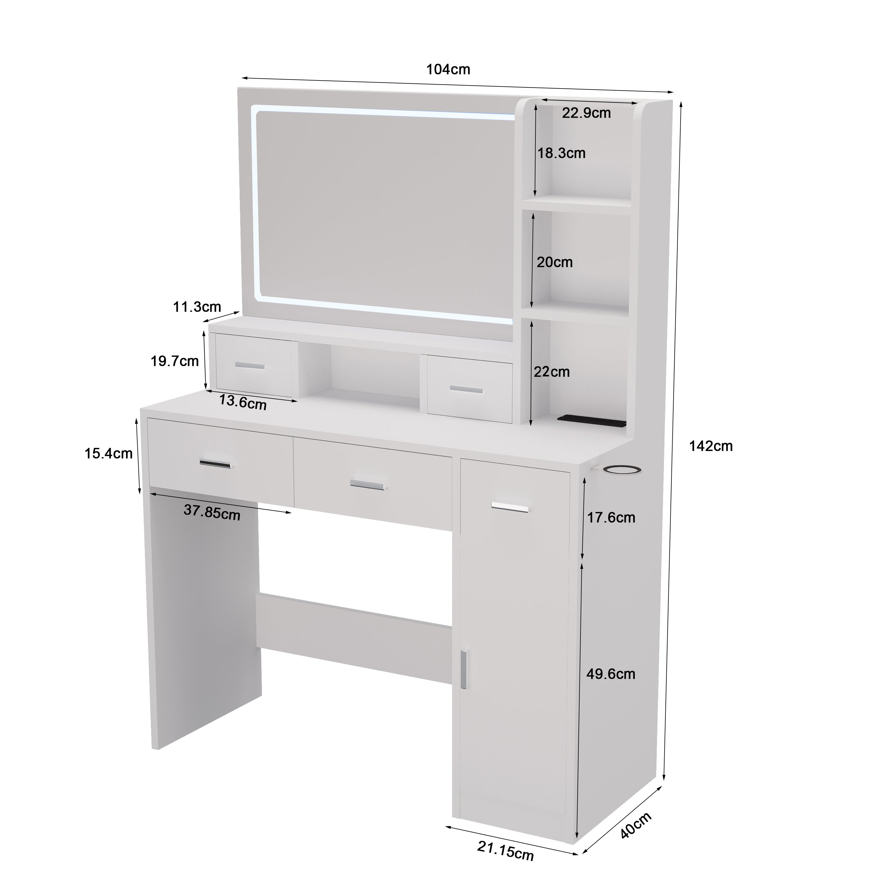 HAOYYE Smart Mirror Dressing Table with Drawers and Storage Cabinet, Modern Design Dressing Table with Soft Dressing Pad for Bedroom and Dressing Room, Sturdy Space-Saving Heavy Duty Construction, Ideal for Adults