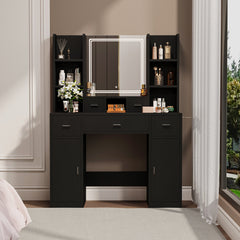 HAOYYE Smart Mirror Dressing Table With Drawers And Storage Cabinet, Modern Vanity Desk With Cushioned Stool, Stylish And Sturdy Space-Saving Design For Bedroom Or Dressing Room, Heavy Duty Construction