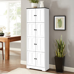 HAOYYE Tall Storage Cabinet with 8 Doors and 4 Shelves, Wall Storage Cabinet for Living Room, Kitchen, Office, Bedroom, Bathroom, White Sturdy Space-Saving Heavy Duty Modern Design Adults Dorm Room