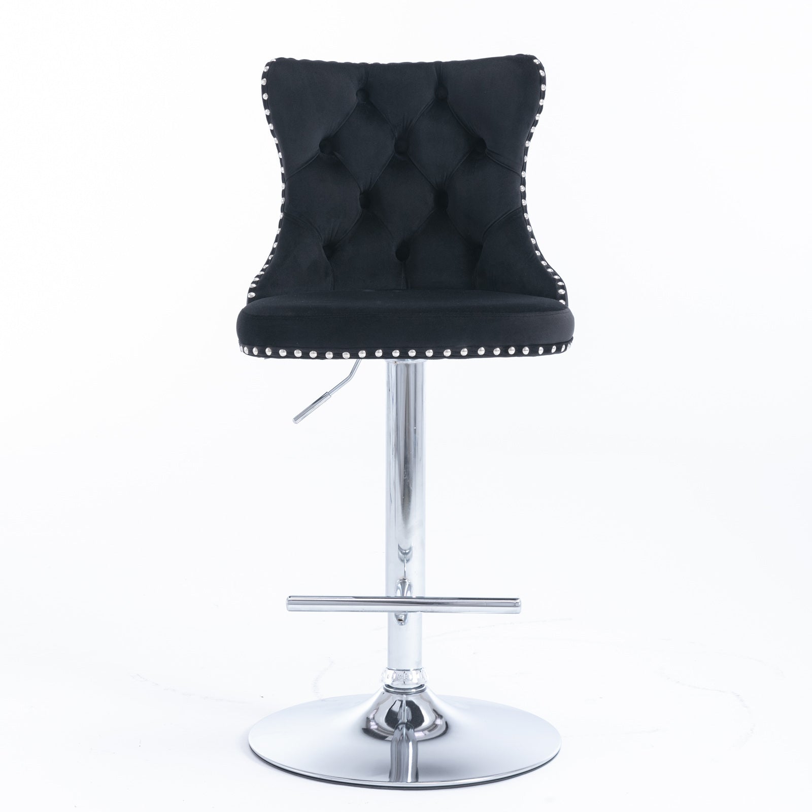 HAOYYE Adjustable Swivel Velvet Barstools with Tufted Backs, Seat Height 25-33 Inches, Chrome Base, Comfortable Upholstered Modern Design for Kitchen Island or Home Pub, Black