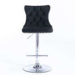 HAOYYE Adjustable Swivel Velvet Barstools with Tufted Backs, Seat Height 25-33 Inches, Chrome Base, Comfortable Upholstered Modern Design for Kitchen Island or Home Pub, Black