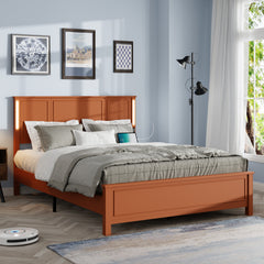 HAOYYE Queen Size Bed Frame, Platform Bed Frame with Wood Headboard and Footboard,Charging Station and LED Lights, 12 Wood Slats Support, No Box Spring Needed , Brown Sturdy Space-Saving Heavy Duty