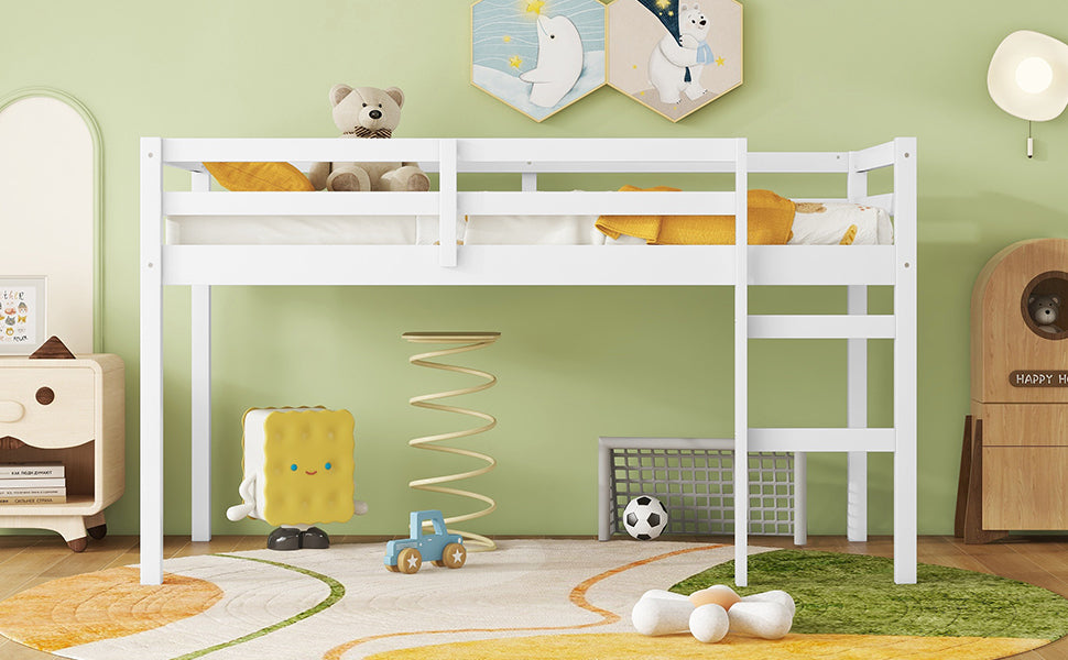 HAOYYE Solid Wooden, Rubber Wooden Twin Loft Bed with Ladder, Bed Platform of Strengthened Slats , White Sturdy Space-Saving Heavy Duty Modern Design Adults Dorm Room Easy Assembly Bedroom Furniture