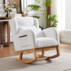 HAOYYE 27.2"W Modern Accent High Backrest Living Room Lounge Arm Rocking Chair, Two Side Pocket Sturdy Space-Saving Heavy Duty Modern Design Adults Dorm Room Easy Assembly Bedroom Furniture