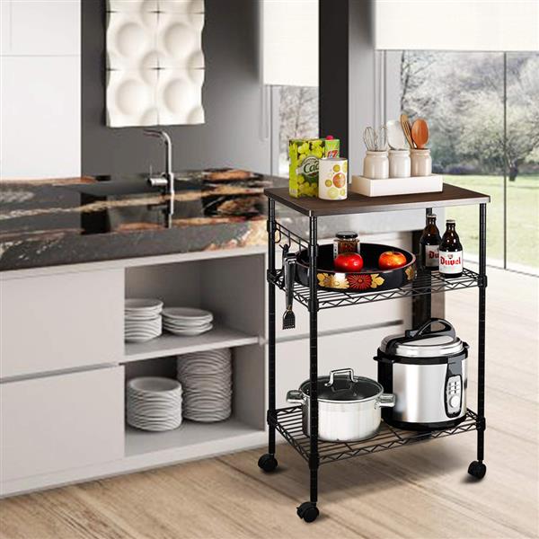 HAOYYE 3-Tier Kitchen Utility Cart, Mobile Rolling Kitchen Storage Cart, Durable Metal Frame with Wood Top, Compact Multifunctional Serving Trolley, Easy Assembly and Modern Design, Ideal for Home, Kitchen, Office, or Dining Room