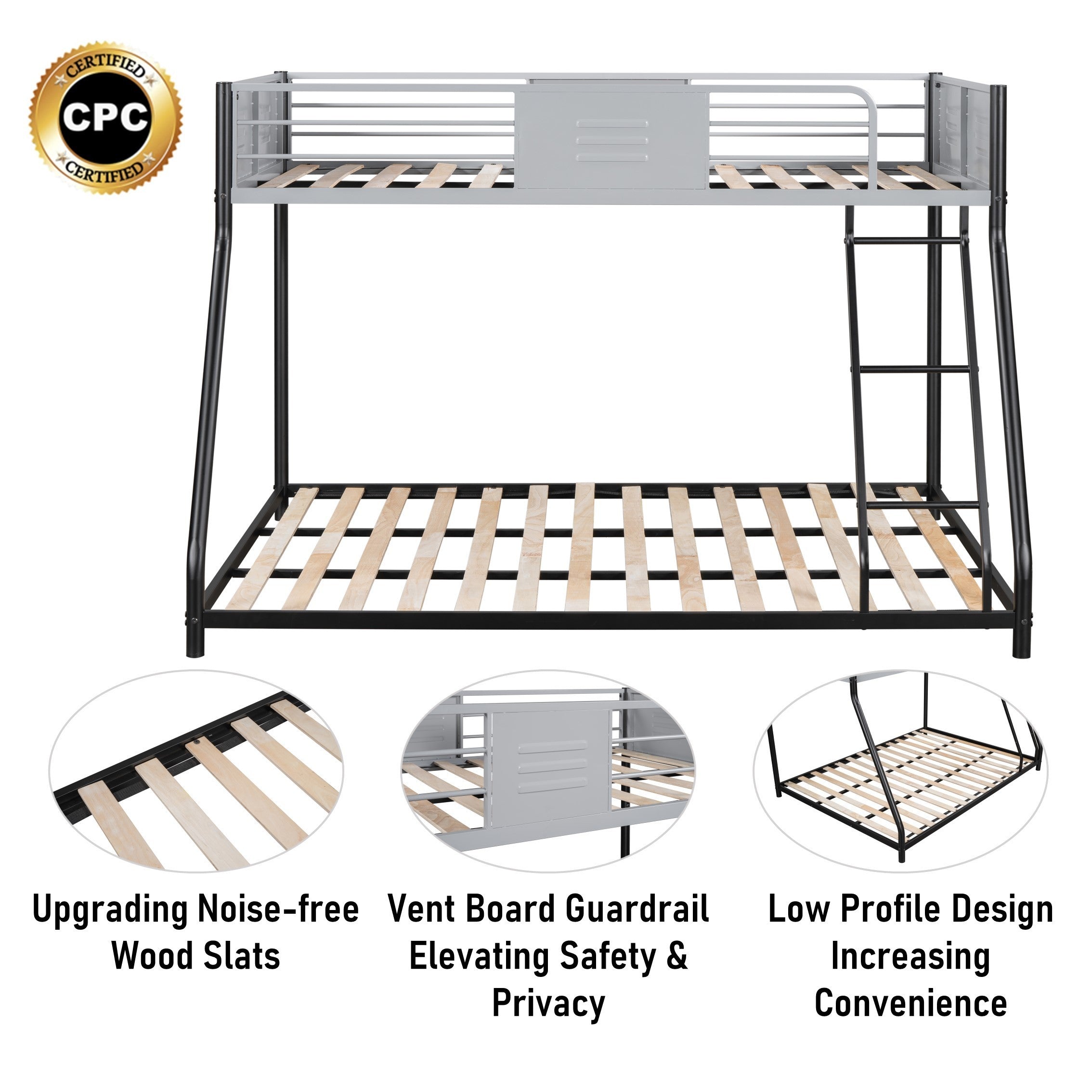 HAOYYE Metal Twin over Full Bunk Bed/ Heavy-duty Sturdy Metal/ Noise Reduced/ Safety Vent Board Guardrail/ CPC Certified/ No Box Spring Needed Space-Saving Heavy Duty Modern Design Adults Dorm Room