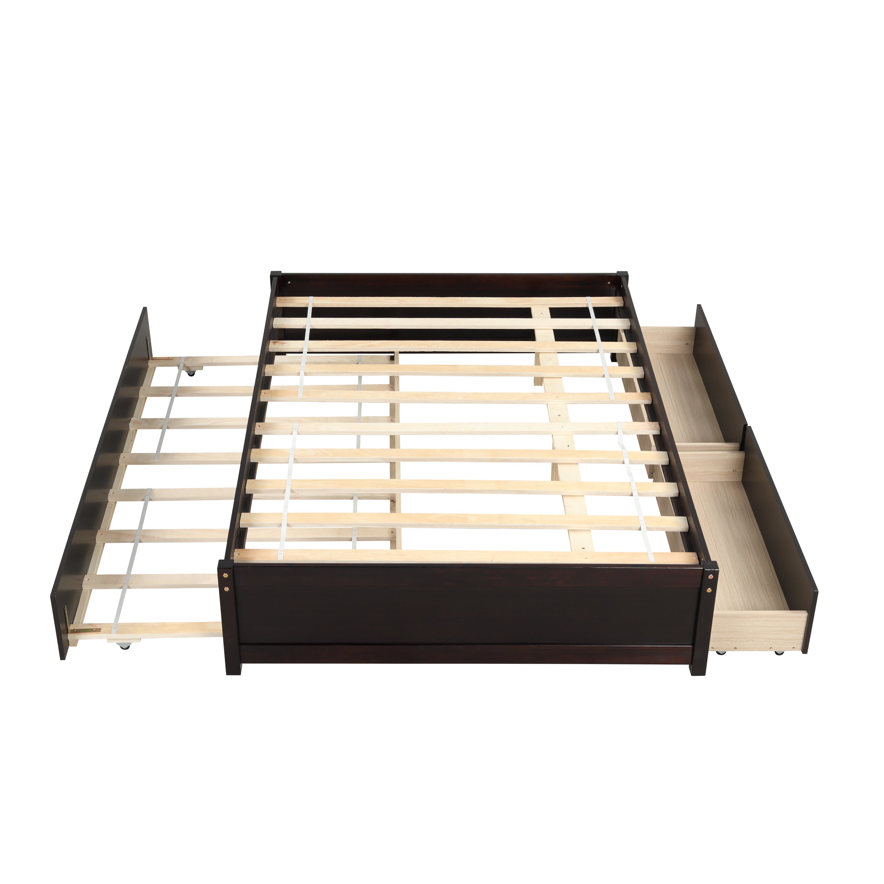 HAOYYE Full Bed With Trundle And Two Storage Drawers, Espresso Wood Platform Bed Frame, Space-Saving Heavy Duty Design, Modern Style For Bedroom Or Dorm Room, Easy Assembly