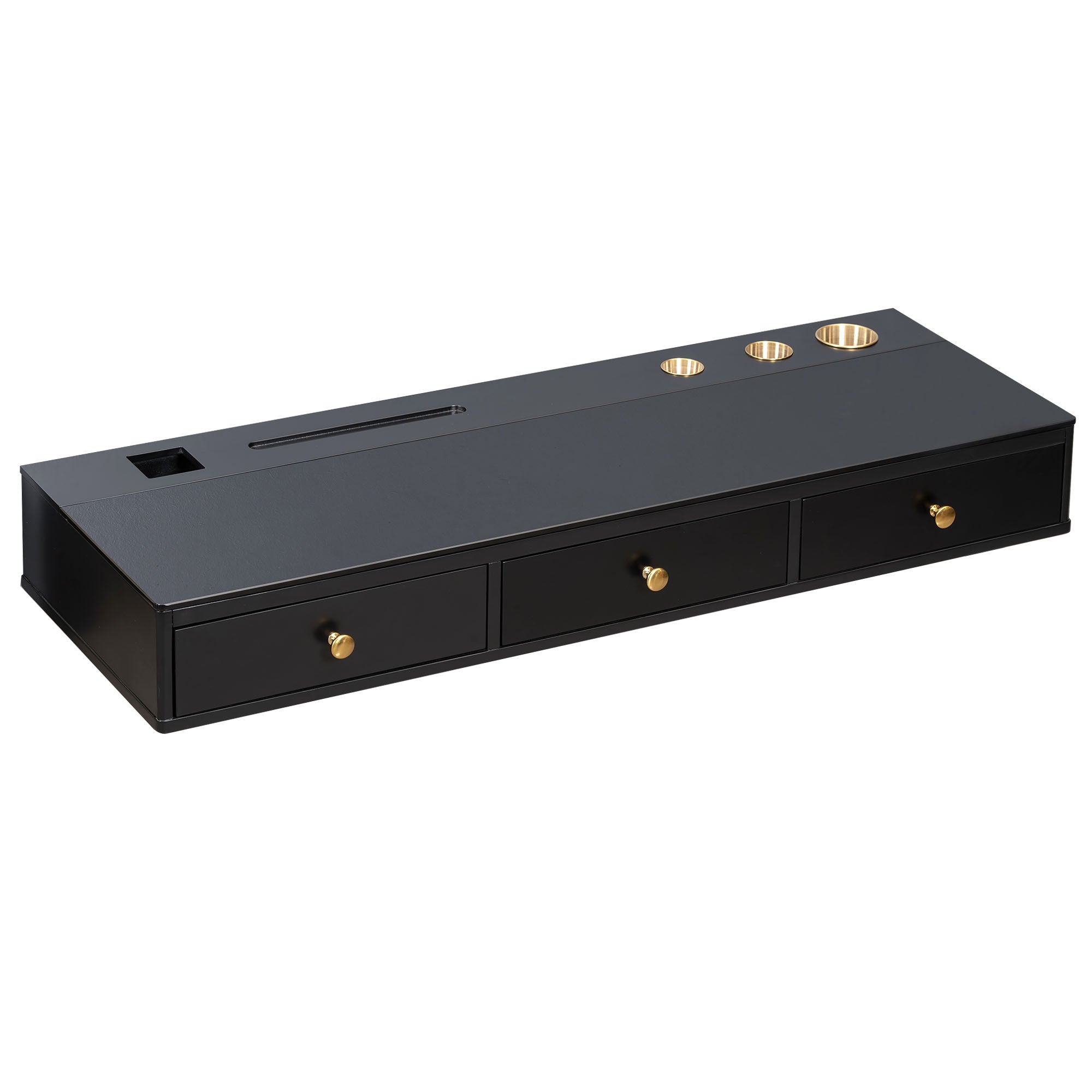 HAOYYE Floating Shelf With Drawer, Multi-Purpose Wall-Mounted Vanity Table, Sturdy Space-Saving Heavy Duty Design, Black And Gold Finish, Perfect For Bedroom, Bathroom, Or Salon
