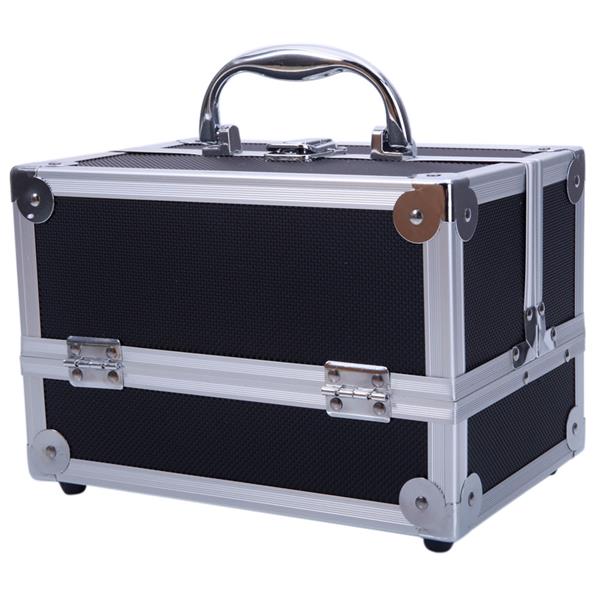 HAOYYE SM-2176 Aluminum Makeup Train Case, Black Cosmetic Organizer with Mirror, Compact and Durable Jewelry Box, Stylish Space-Saving Design, Perfect for Travel or Home