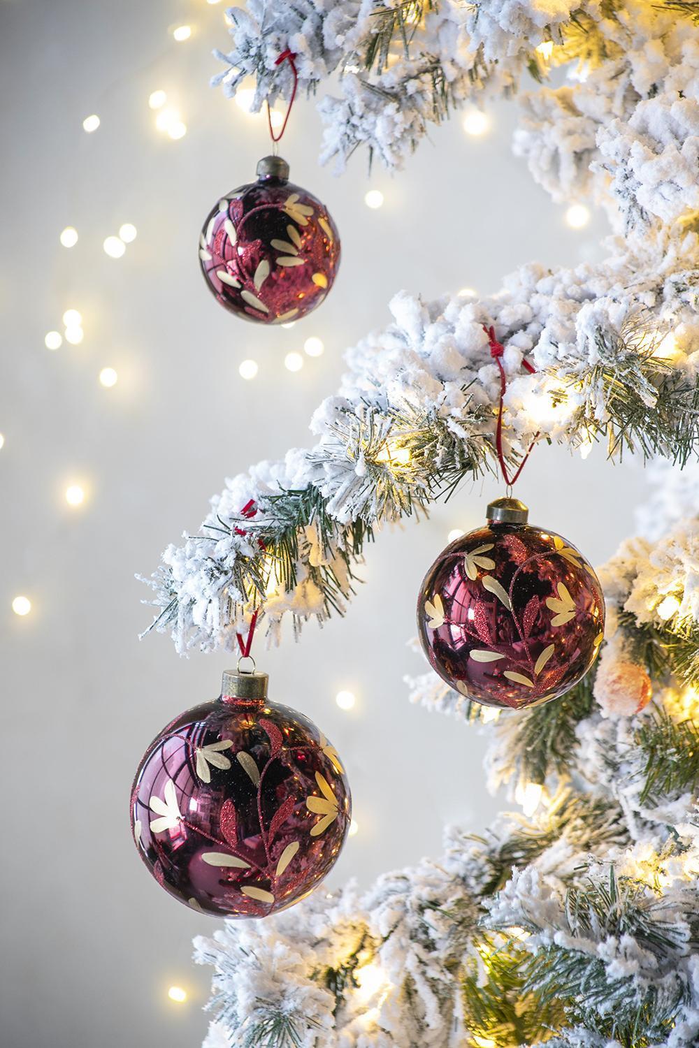 HAOYYE D3.9" Christmas Ball Ornaments, Glass Decorative Hanging Ball Christmas Tree Ornaments for Holiday Party Decorations, Set of 6 Sturdy Space-Saving Heavy Duty Modern Design Adults Dorm Room