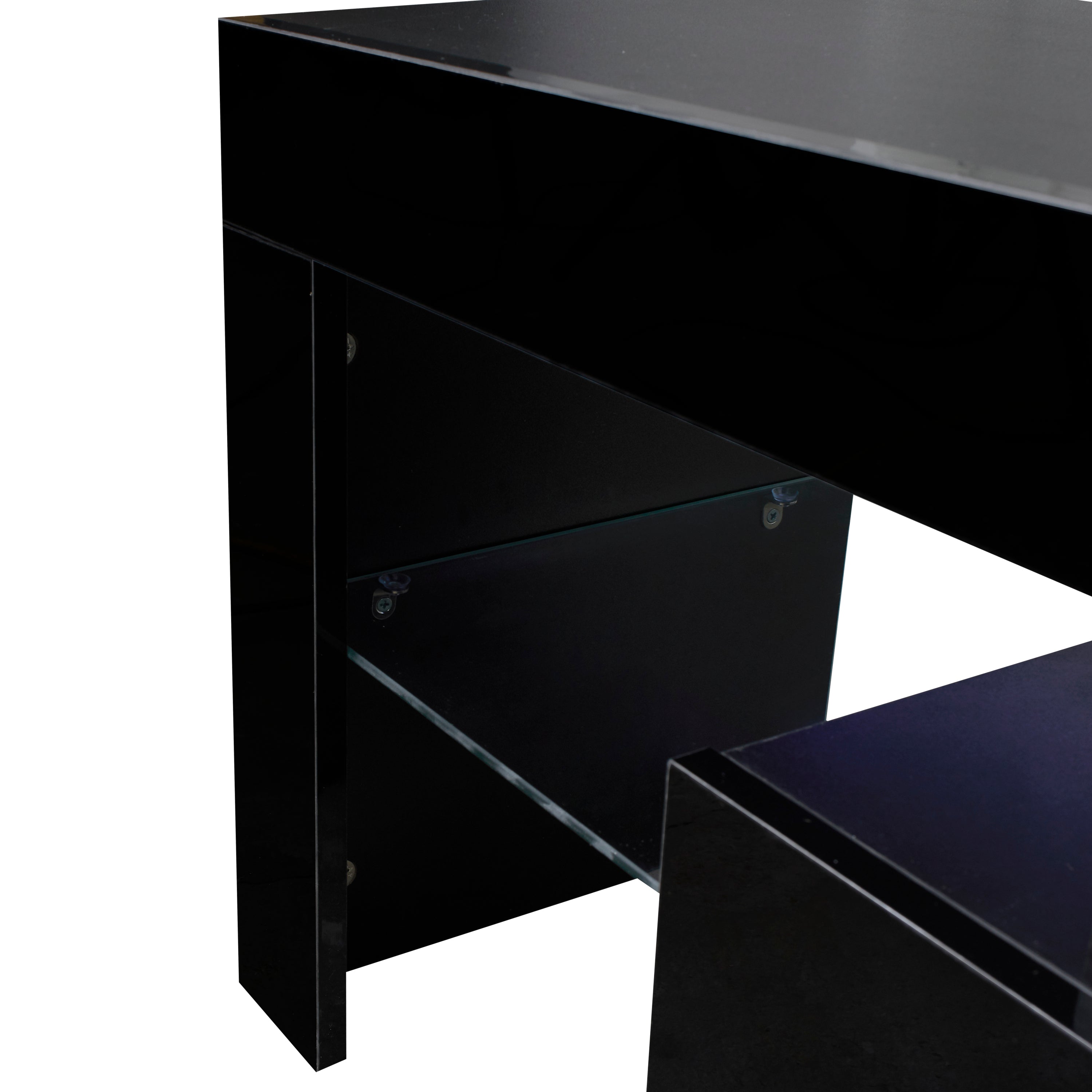 HAOYYE Black TV Stand with LED RGB Lights,Flat Screen TV Cabinet, Gaming Consoles - in Lounge Room, Living Room and Bedroom(Black) Sturdy Space-Saving Heavy Duty Modern Design Easy Assembly Durable Stylish