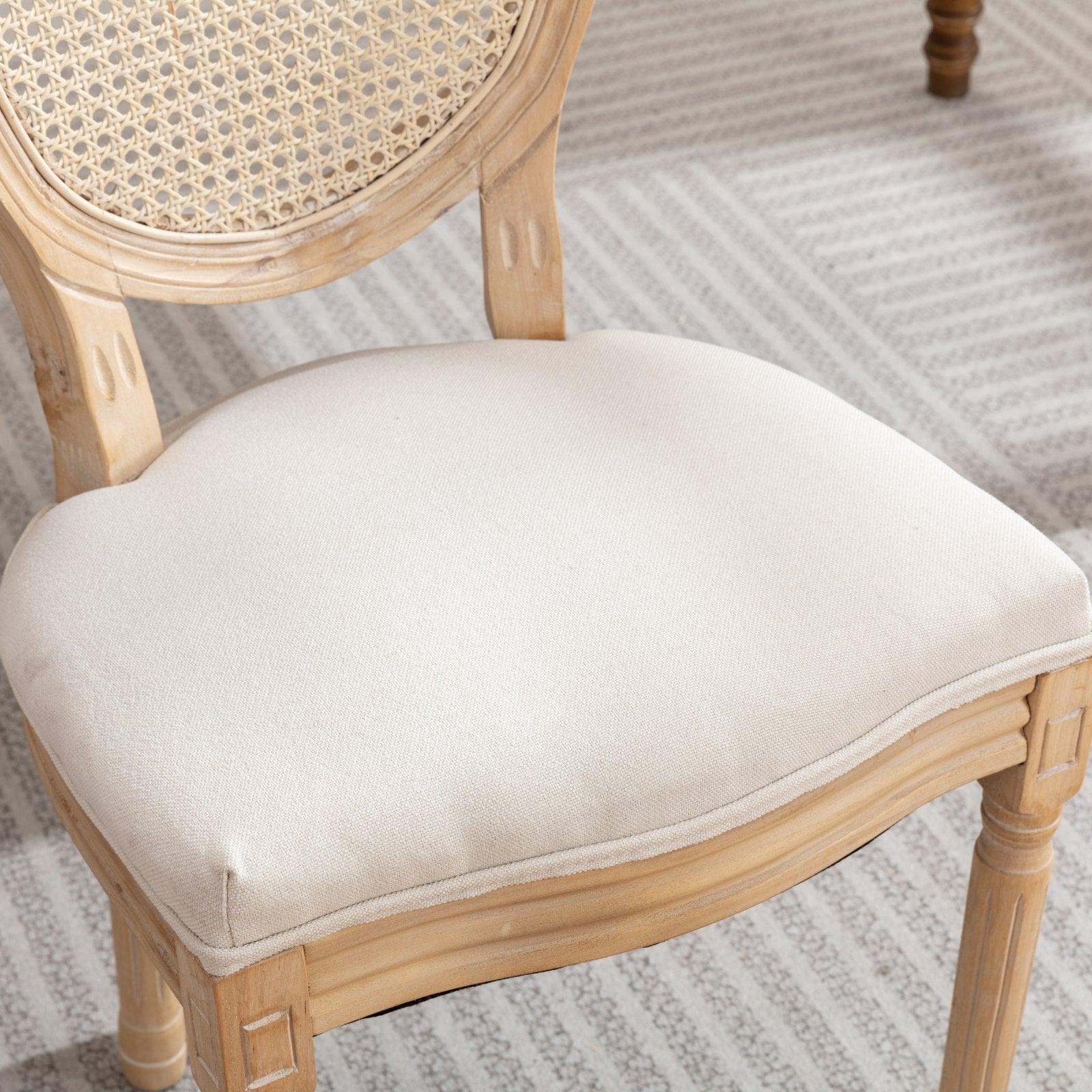 HAOYYE French Style Solid Wood Frame Antique Painting Linen Fabric Rattan Back Dining Chair,Set of 2,Cream,Beige Sturdy Space-Saving Heavy Duty Modern Design Adults Dorm Room Easy Assembly