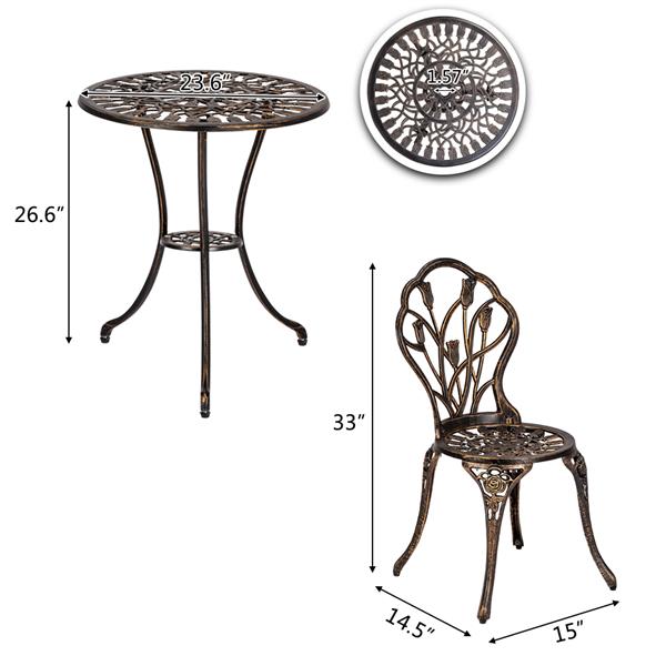 HAOYYE European Style Cast Aluminum Outdoor 3-Piece Tulip Bistro Set, Bronze, Elegant Table and Chairs for Patio, Garden, Porch, or Balcony, Durable and Lightweight, Perfect for Outdoor Dining and Relaxation