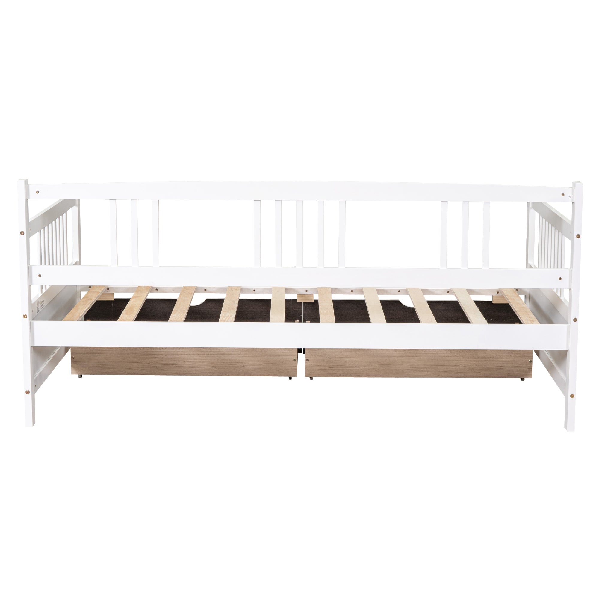 HAOYYE Twin Daybed with Two Drawers, White Wood Bed Frame, Sturdy Space-Saving Design, Heavy Duty Construction, Ideal for Bedroom, Dorm Room, Easy Assembly