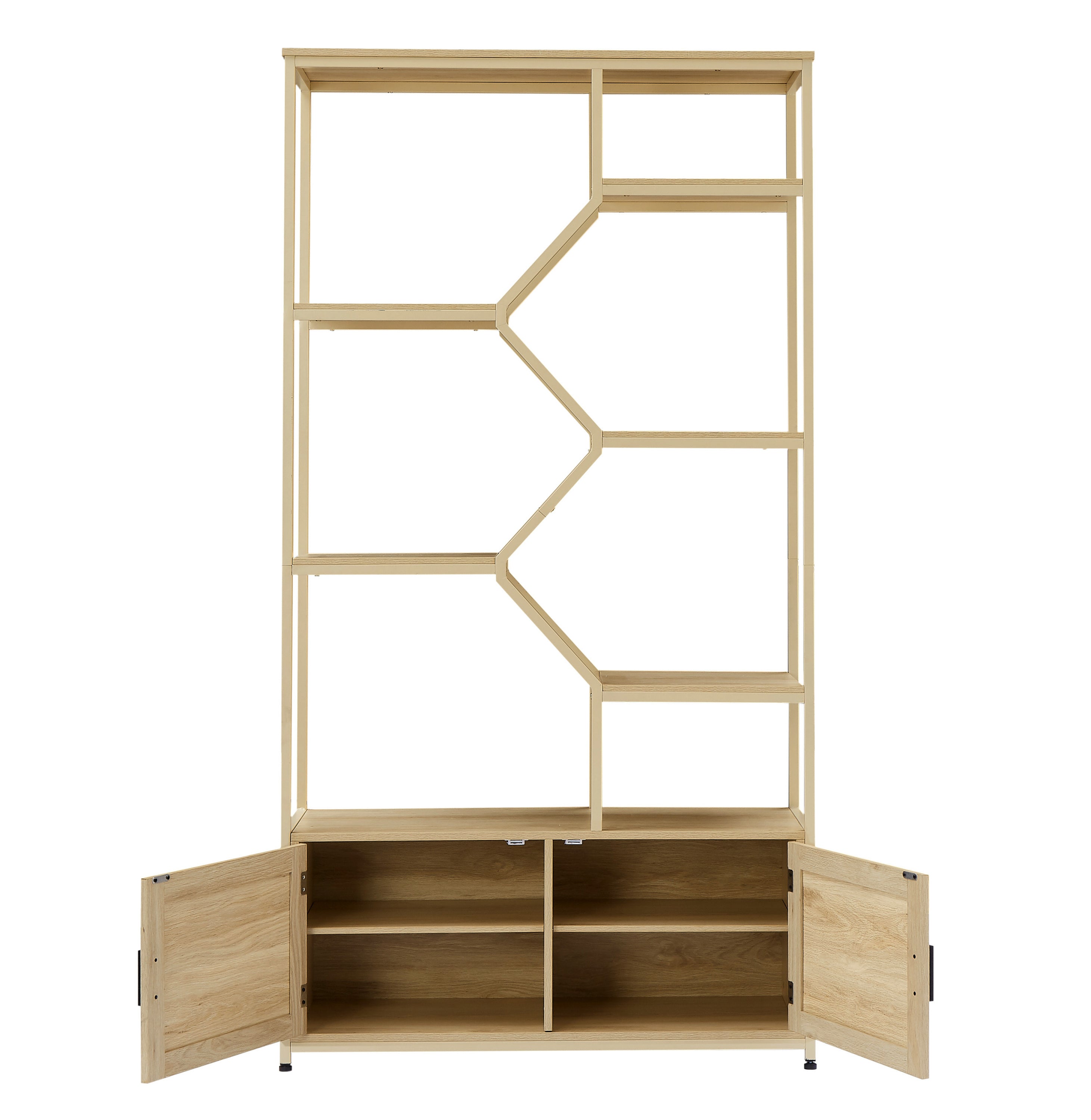 HAOYYE Rattan bookshelf 7 tiers Bookcases Storage Rack with cabinet for Living Room Home Office, Natural, 39.4'' W x 13.8'' D x 75.6'' H. Sturdy Space-Saving Heavy Duty Modern Design Adults Dorm Room