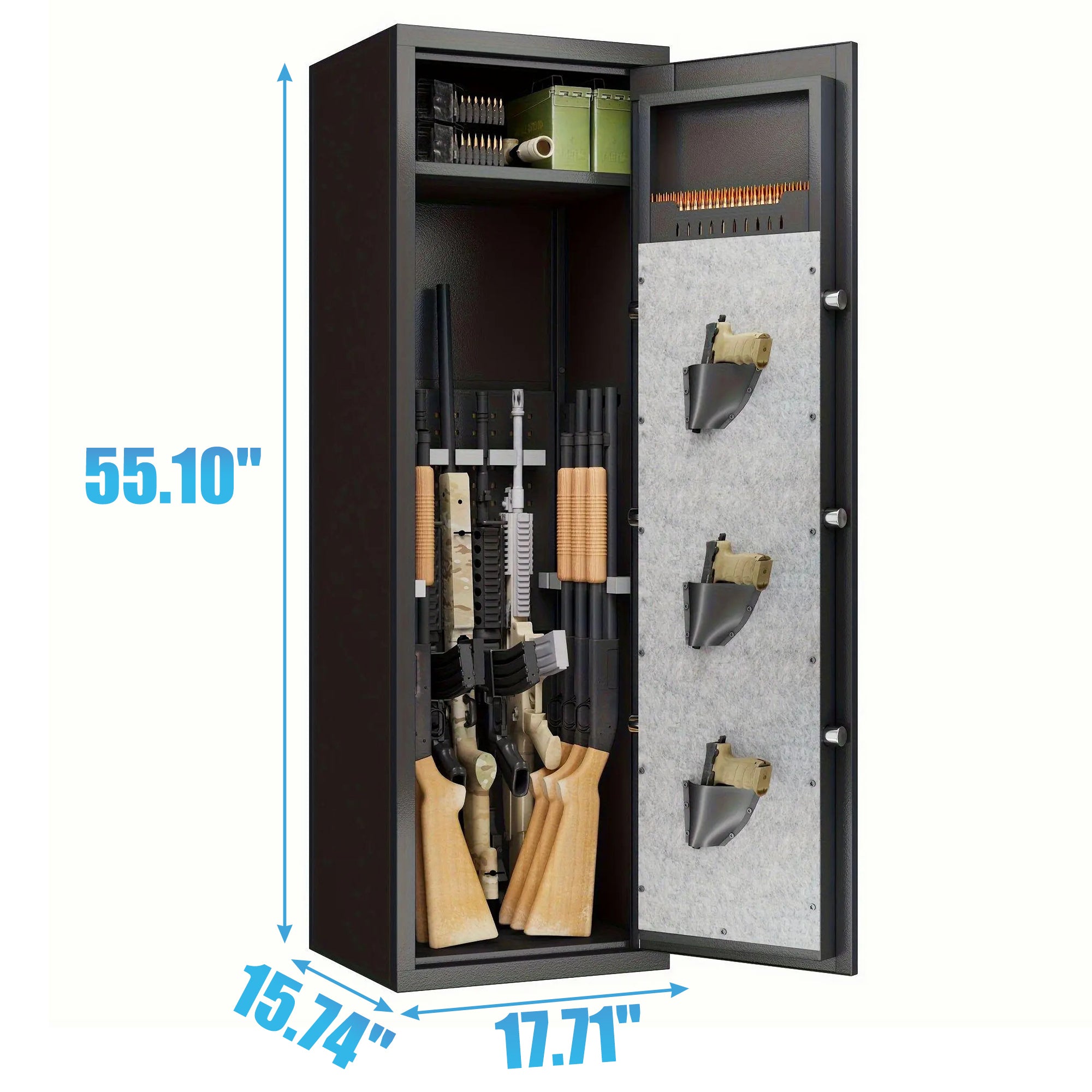 Haoyye Large Gun Safe Cabinet With 3 Pistol Pouches, Heavy Duty Biometric Fingerprint Lock, Rifle Gun Safe With Adjustable Stand, Detachable Structure For Rifles And Shotguns, Secure Gun Money Storage Cabinet