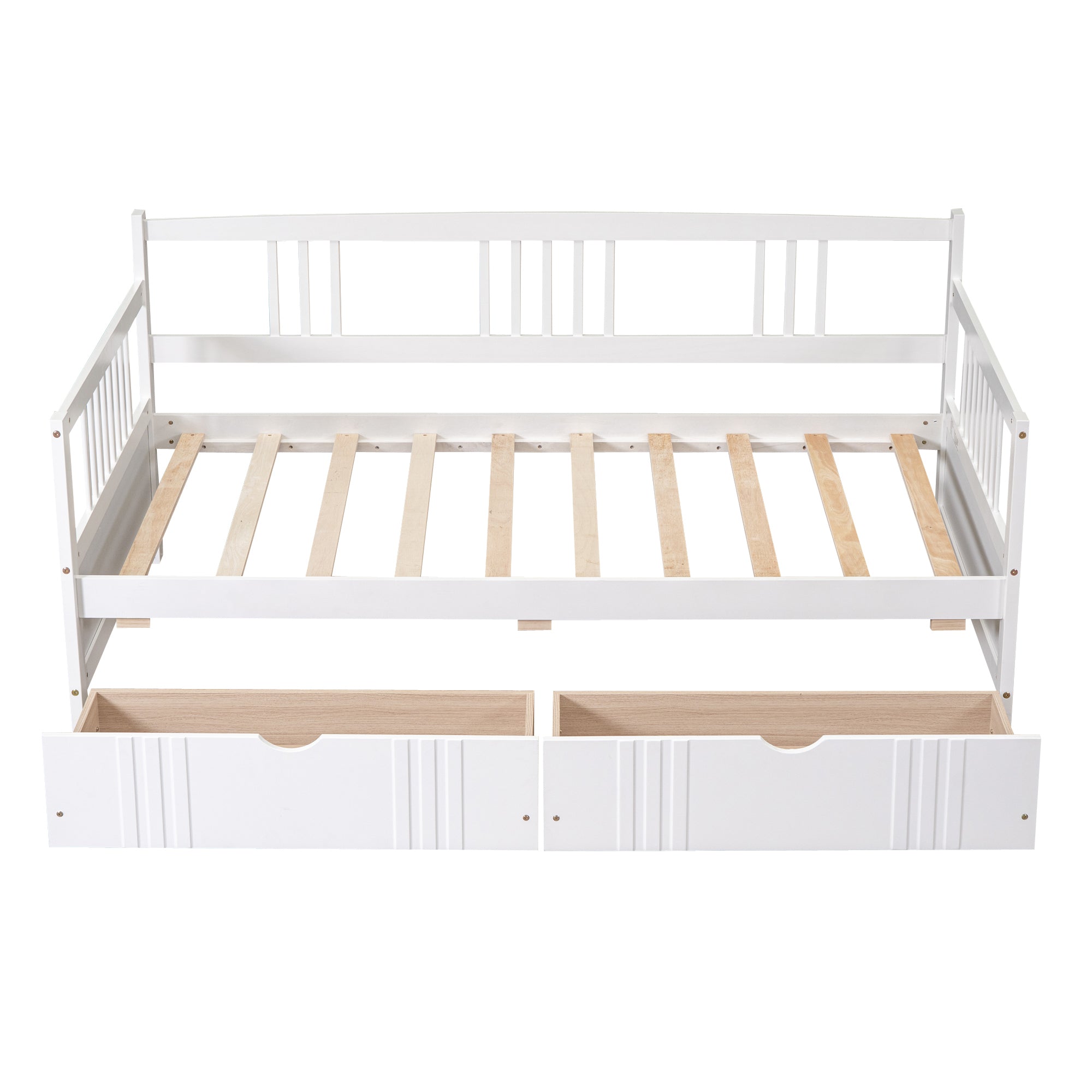 HAOYYE Twin Daybed with Two Drawers, White Wood Bed Frame, Sturdy Space-Saving Design, Heavy Duty Construction, Ideal for Bedroom, Dorm Room, Easy Assembly