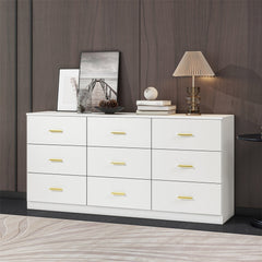 HAOYYE Modern White 9-Drawer Dresser, Spacious Storage Chest Of Drawers With Wide Drawers, Heavy Duty Bedroom Storage Cabinet, Sturdy Space-Saving Design For Dorm Room Or Bedroom, Easy Assembly