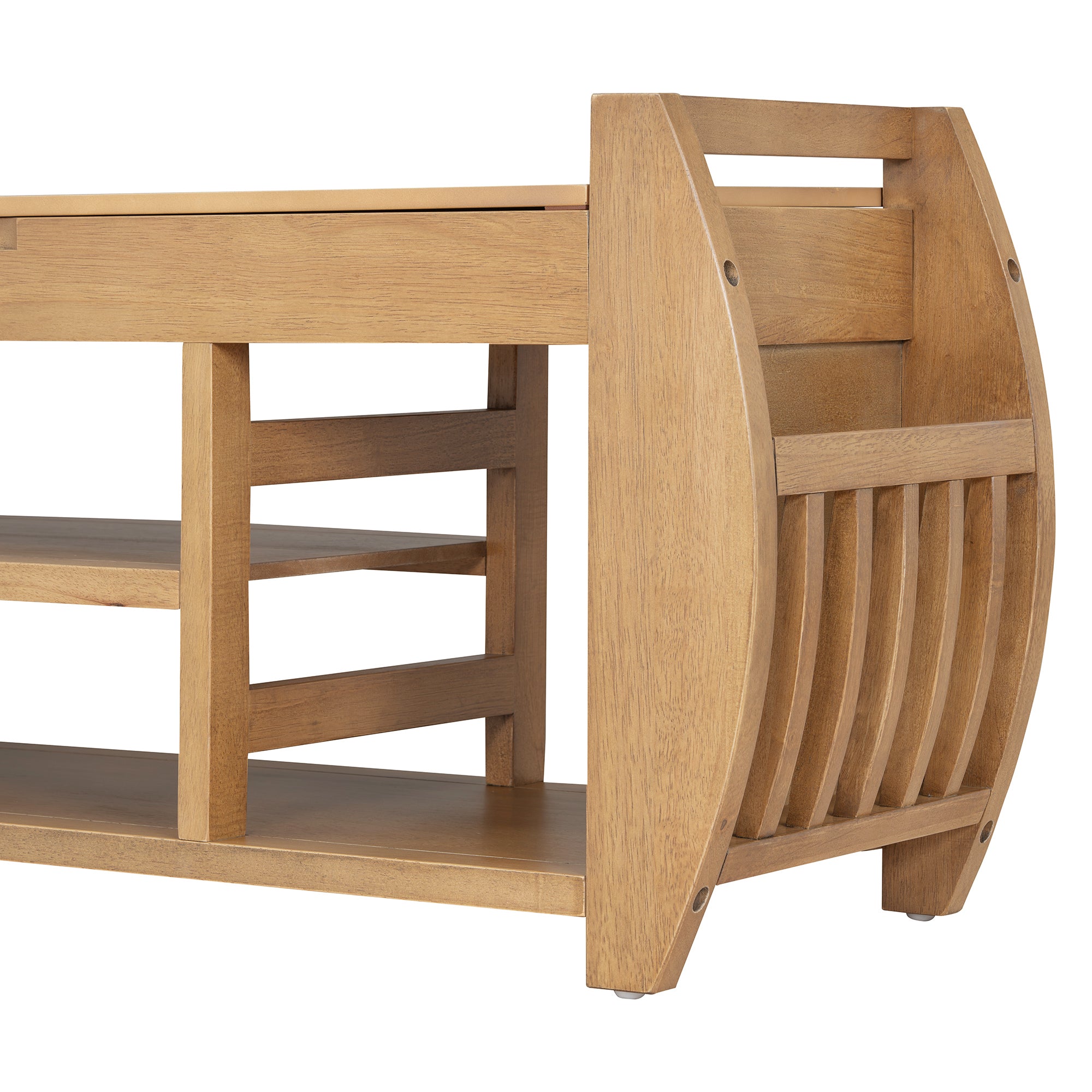 HAOYYE Retro Multifunctional Storage Bench with Cushion and Curved Side Panel for Entrance and Living Room (Natural) Sturdy Space-Saving Heavy Duty Modern Design Easy Assembly Durable Stylish Versatile
