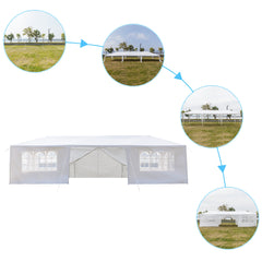 HAOYYE 10x30ft Outdoor Party Tent Waterproof PE Canopy with 8 Side Panels and 2 Doors Spiral Tube Iron Frame for Wedding Market Event Backyard